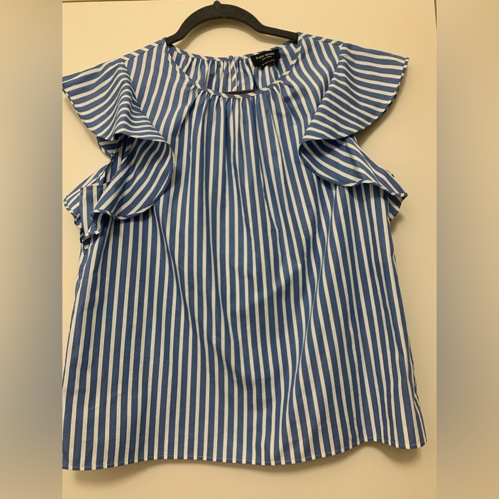 Kate Spade Basket Stripe Flutter-sleeve Top, SZ M.  Like *NEW*